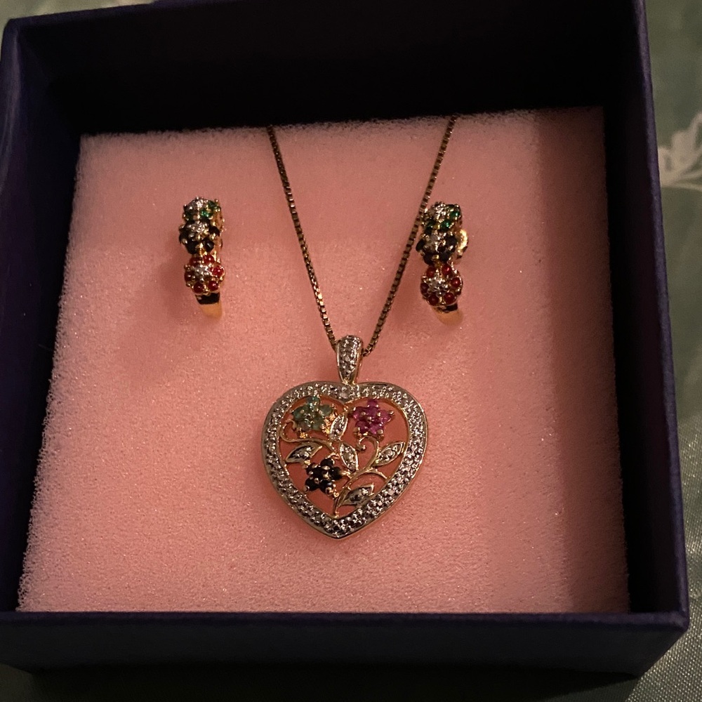 Elegant Heart Pendant Necklace and Earring Set